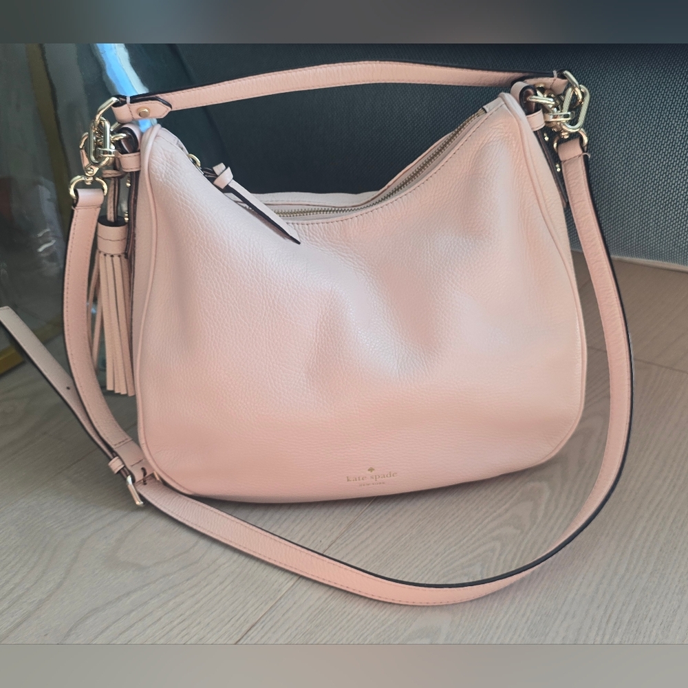 Kate Spade Mulberry Street Dusty Pink Hobo Leather Crossbody Shoulder Bag Large